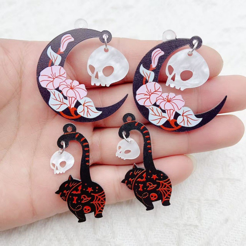 Earrings - 10 Buah Perhiasan Tengkorak Kucing Hitam