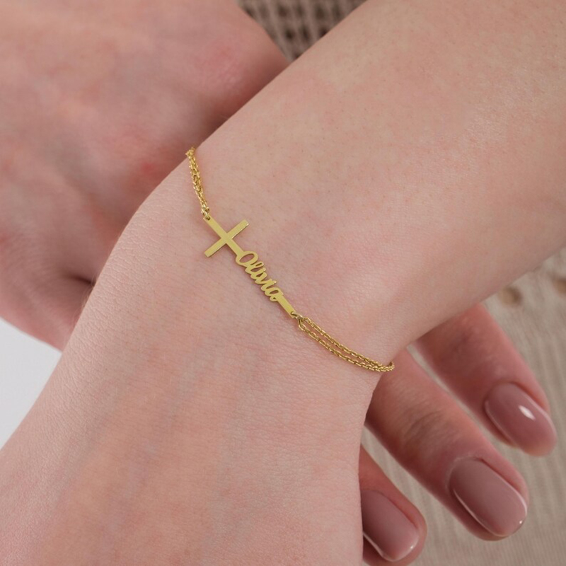 Cross Pendant Necklace Gold - Gelang Nama Baptis Kustom, Gelang Liontin