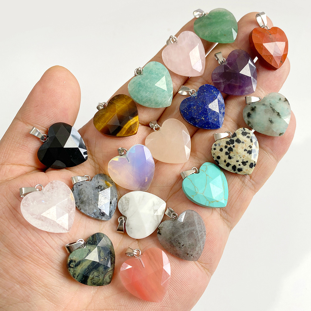 Crystal Pendant Necklace Natural Stone - 1 Buah 20Mm Liontin Hati Segi