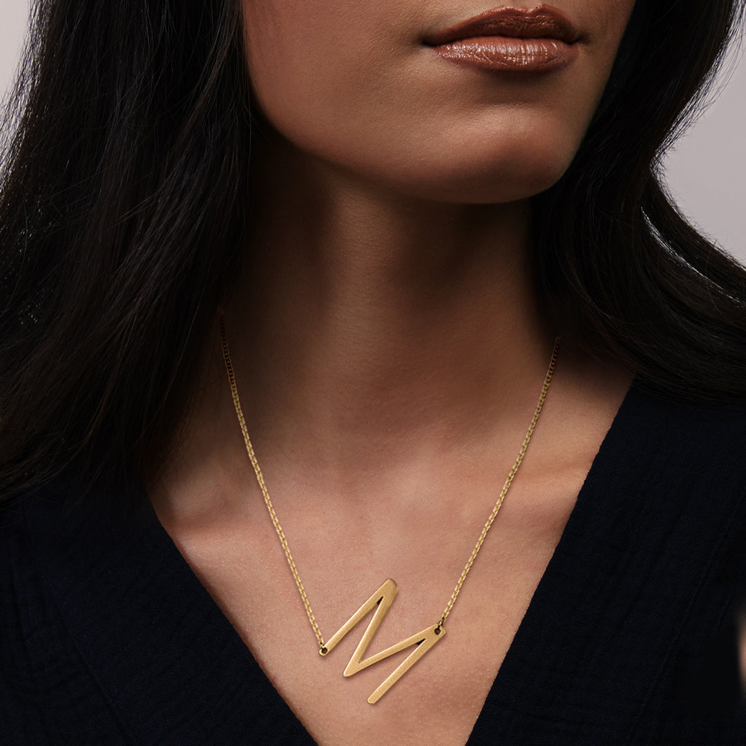 Initial Letter Necklace 18K Gold - Pernyataan kalung inisial pribadi baja tahan
