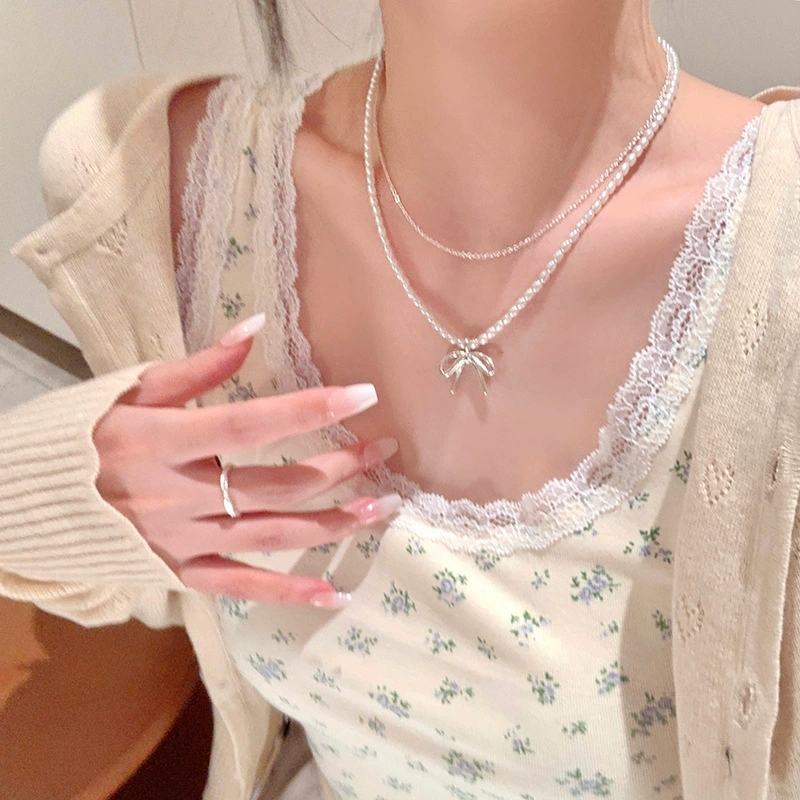 Pearl Choker Necklace Vintage - Kalung Choker Rantai Berlapis Ganda Mutiara