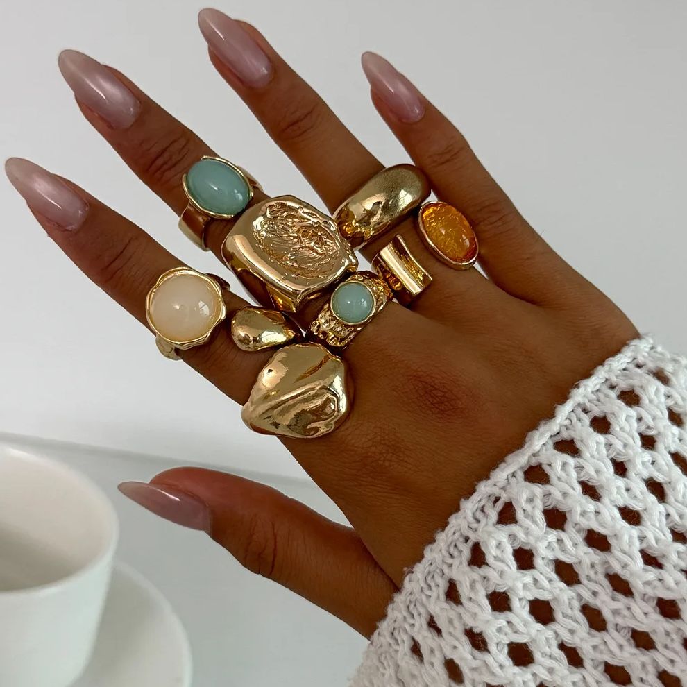Vintage Punk Knuckle Rings Set - DIEZI 7 Buah/Set Cincin Akrilik Multiwarna