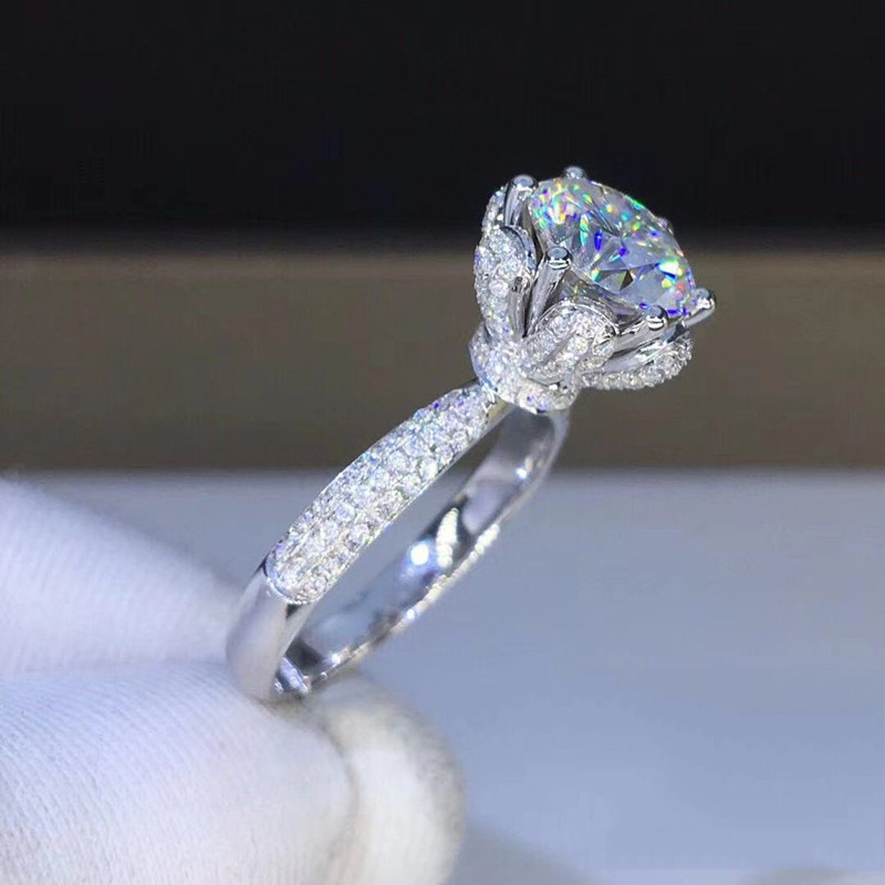 Moissanite Engagement Ring 1 Carat - Cincin Morganite Berlian Buatan Laboratorium Kelas