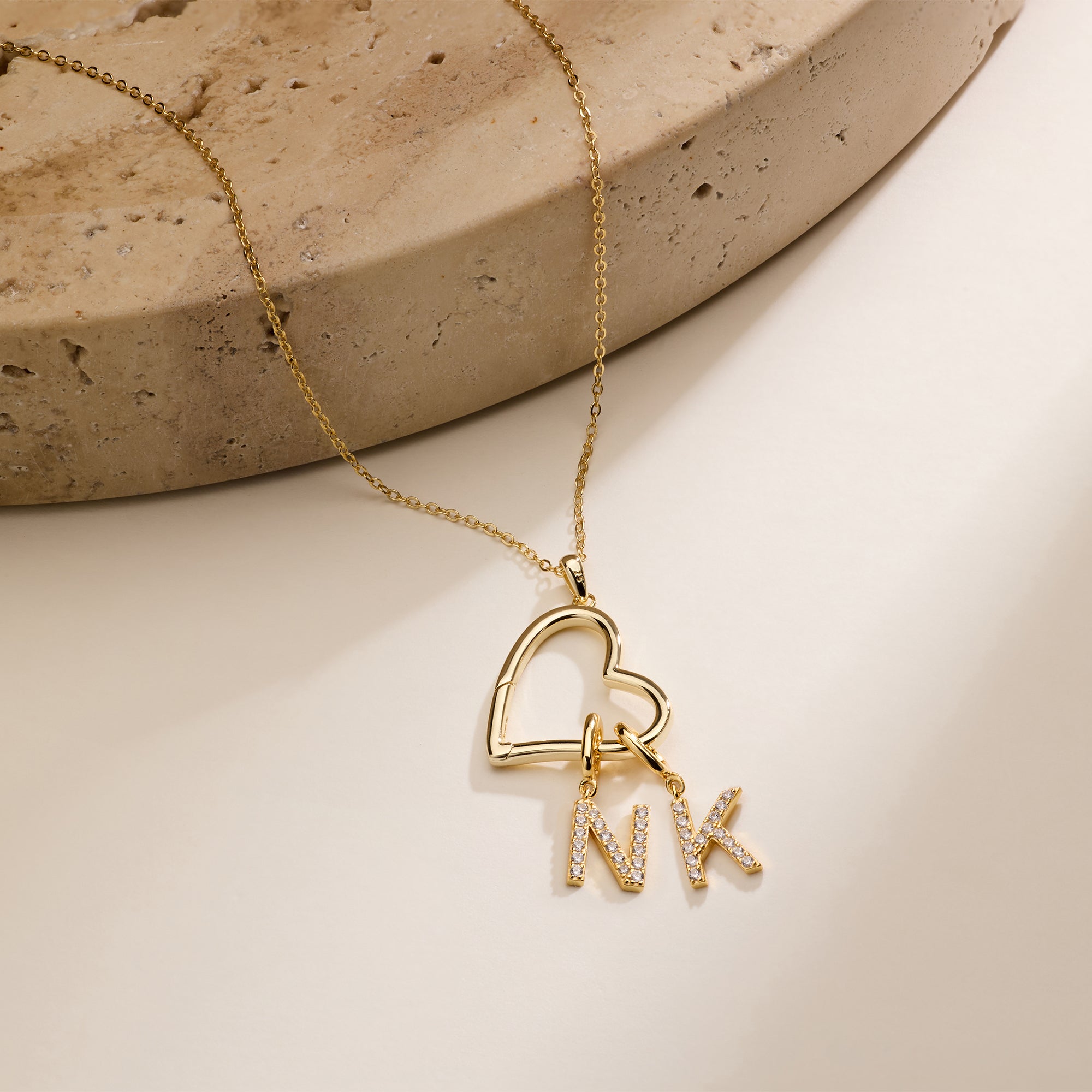 Initial Letter Necklace 18K Gold - Kalung Hati Terbuka Inisial Kustom Liontin