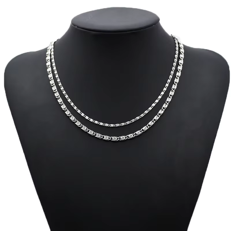 925 Sterling Silver Chain Necklace Men - Andara Kalung Rantai Samping 4mm Perak