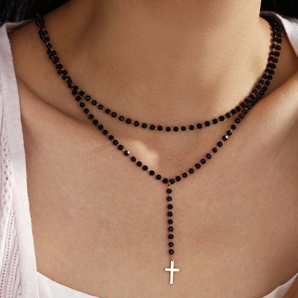 Layered Pendant Necklace Aesthetic - Kalung Y Berlapis Ganda Gothic Hitam