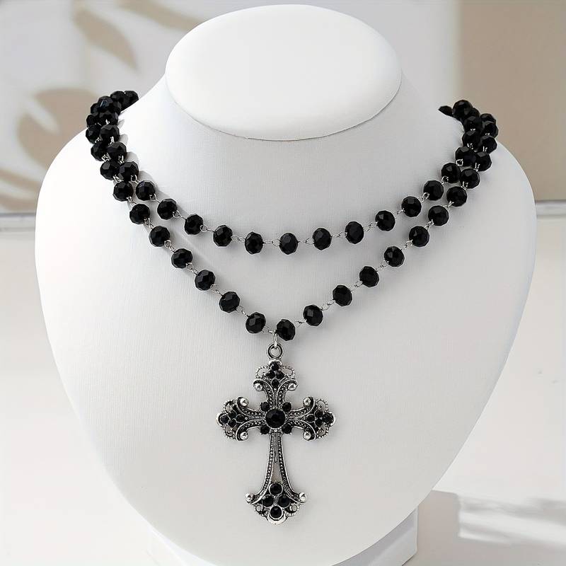 Layered Pendant Necklace Aesthetic - Kalung Salib Berlapis Gaya Grunge Gothic
