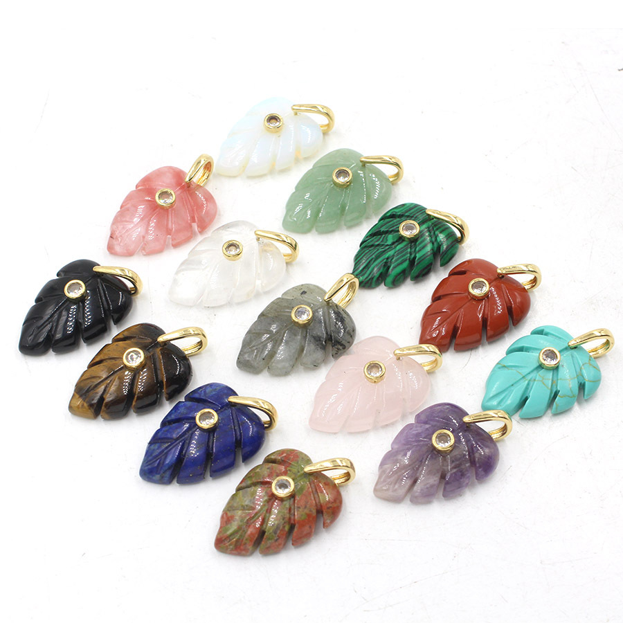 Crystal Pendant Necklace Natural Stone - Liontin Daun Kristal Penyembuh Alami dengan