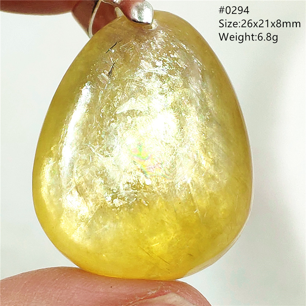 925 Sterling Silver Chain Necklace Men - Liontin Perhiasan Batu Lepidolit Kuning Alami,