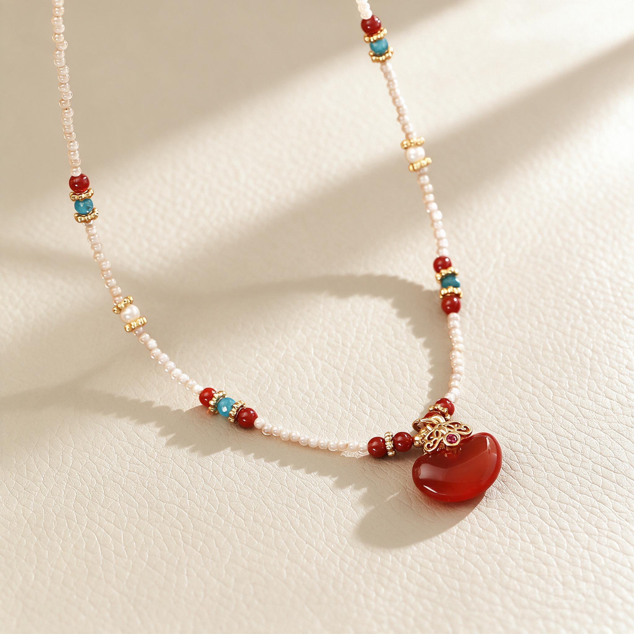 Kalung Liontin Batu Akik Merah - Pearl Choker Necklace Vintage ulasan dan harga