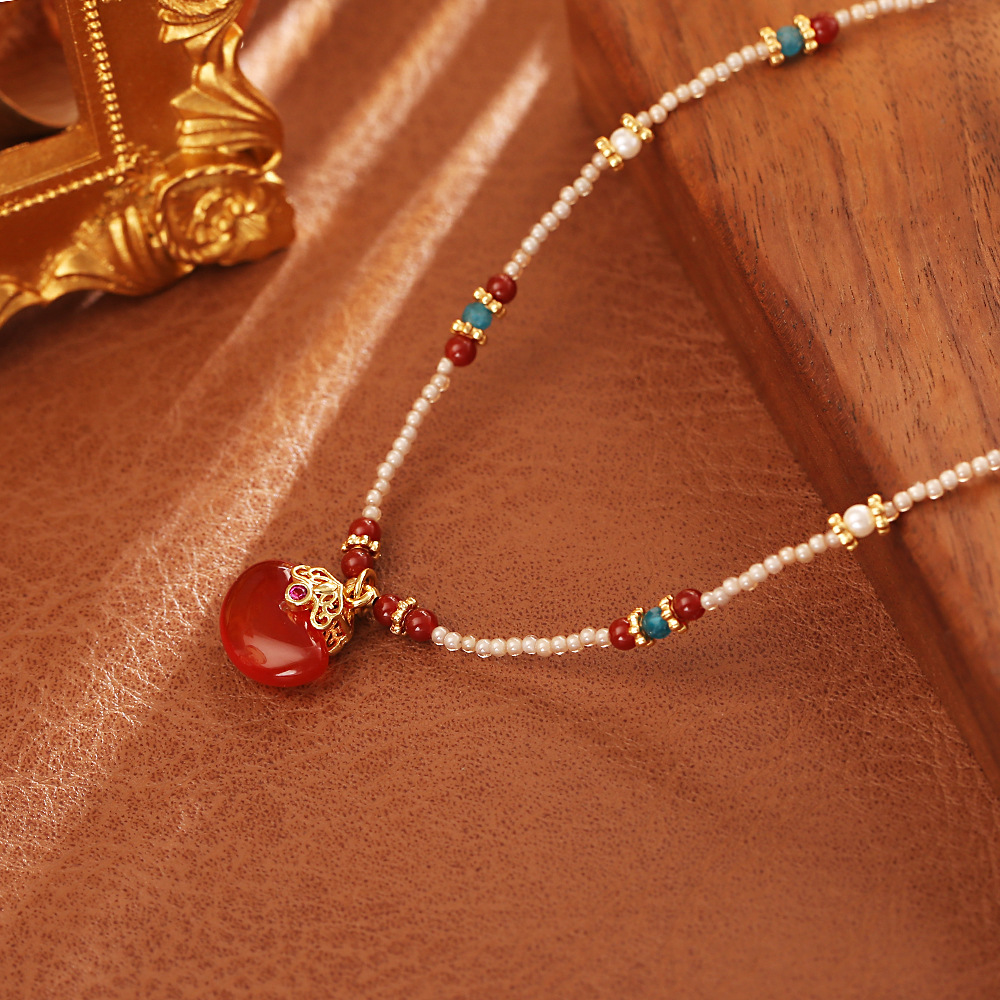 Kalung Liontin Batu Akik Merah - Pearl Choker Necklace Vintage ulasan dan harga