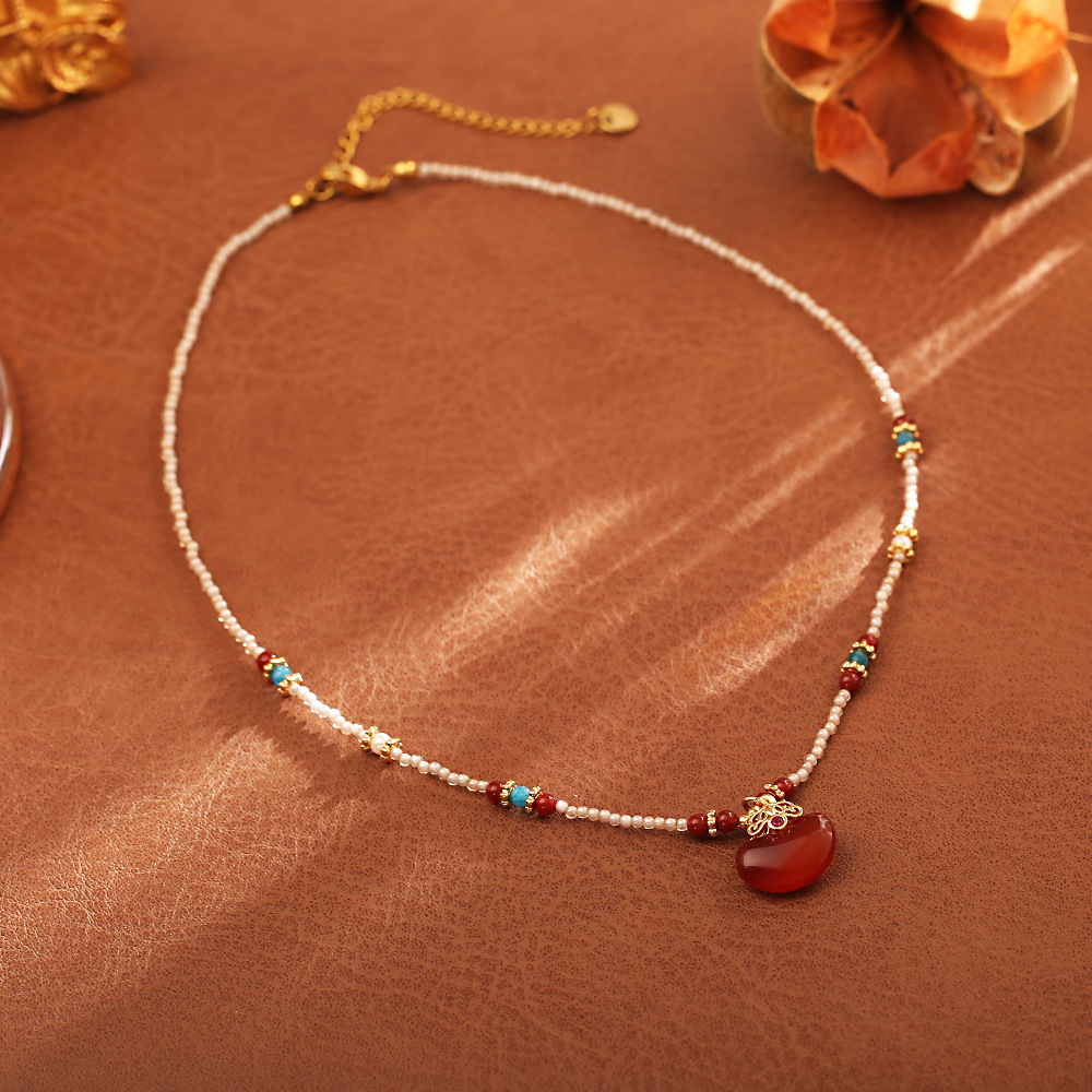 Kalung Liontin Batu Akik Merah - Pearl Choker Necklace Vintage ulasan dan harga