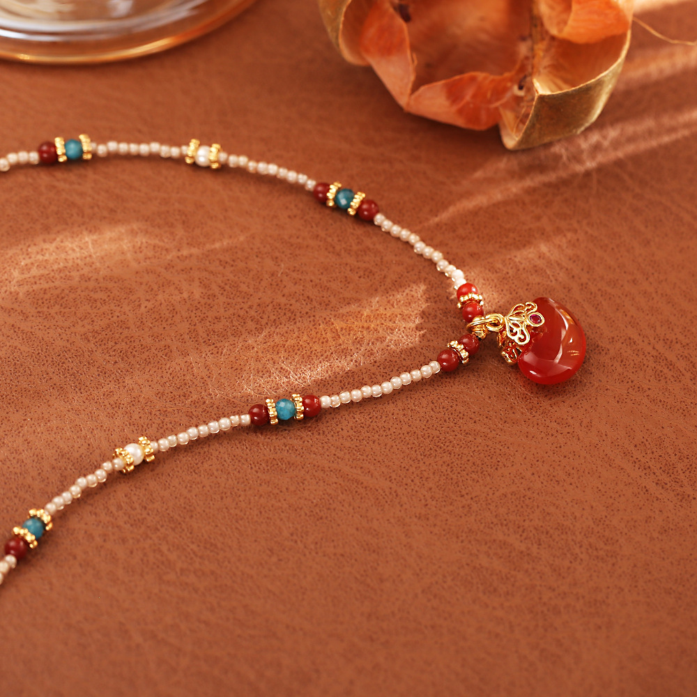 Kalung Liontin Batu Akik Merah - Pearl Choker Necklace Vintage ulasan dan harga