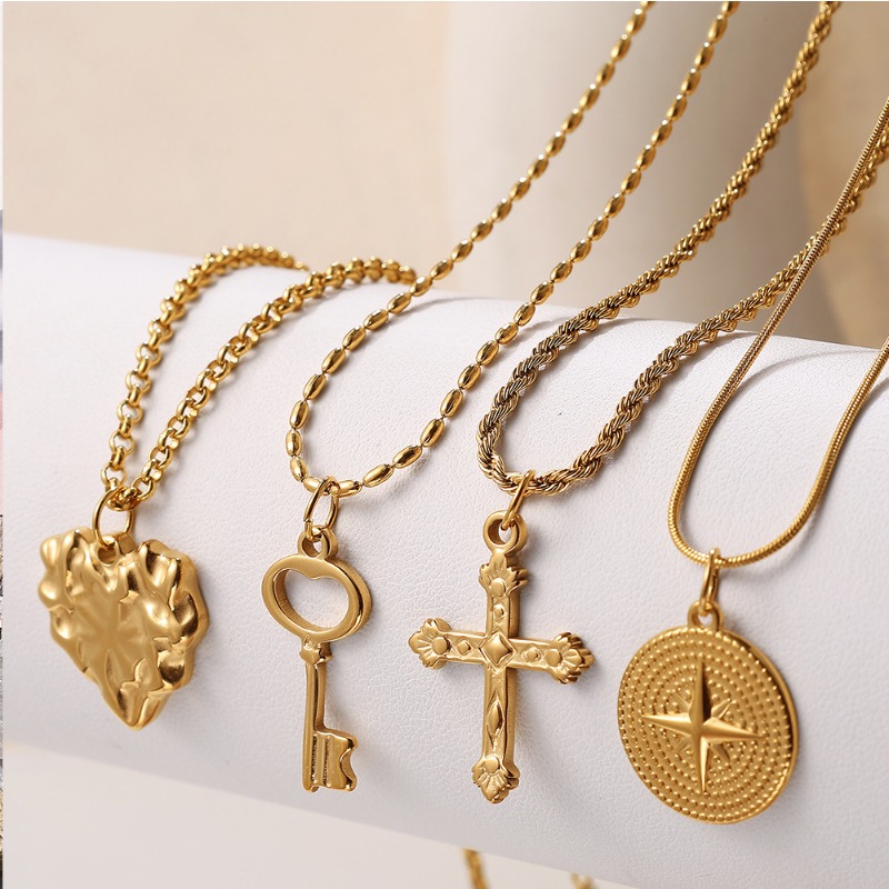 1Pc Liontin Baja Tahan Karat B - Cross Pendant Necklace Gold ulasan dan harga