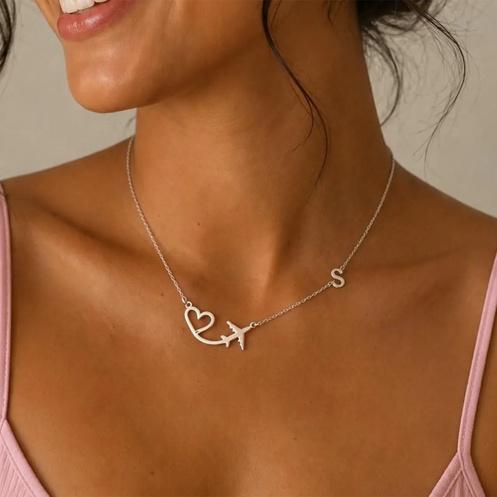 Kalung Liontin Inisial Pesawat - Custom Name Necklace Stainless Steel ulasan dan harga