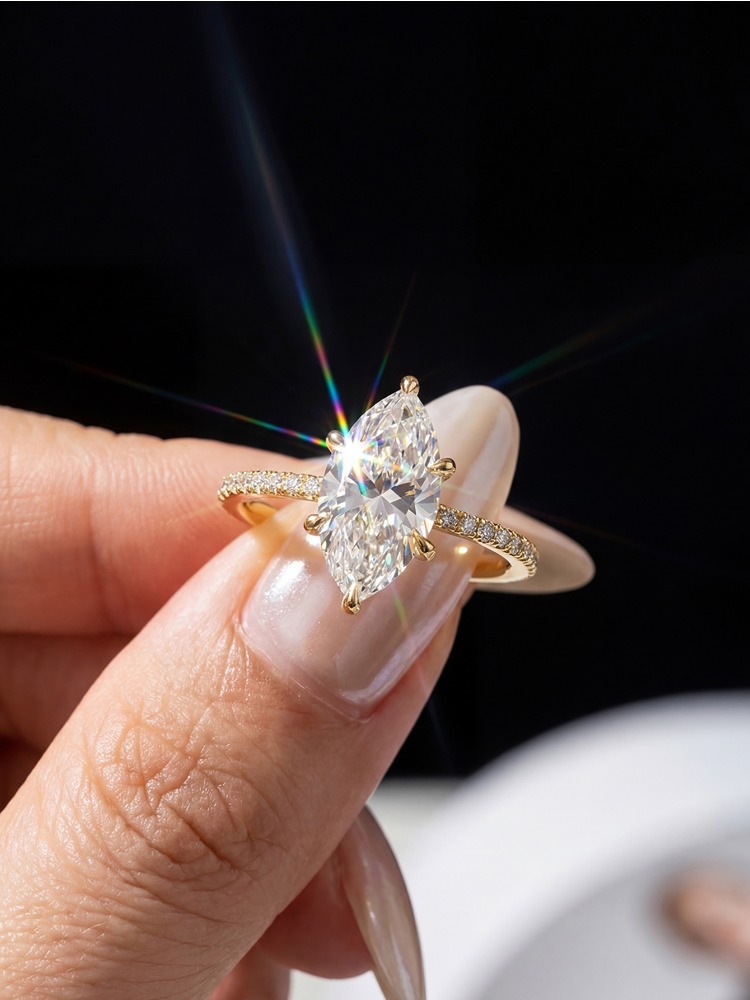 Cincin Marquise Berlian Moissa - Moissanite Engagement Ring 1 Carat ulasan dan harga