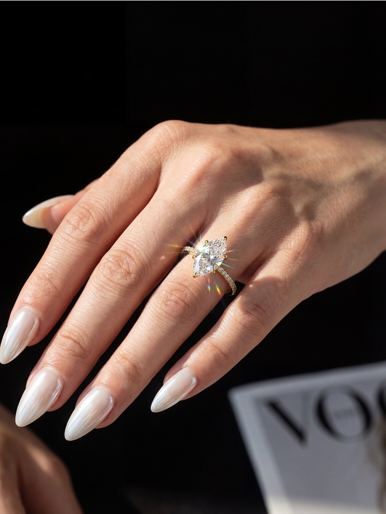 Cincin Marquise Berlian Moissa - Moissanite Engagement Ring 1 Carat ulasan dan harga