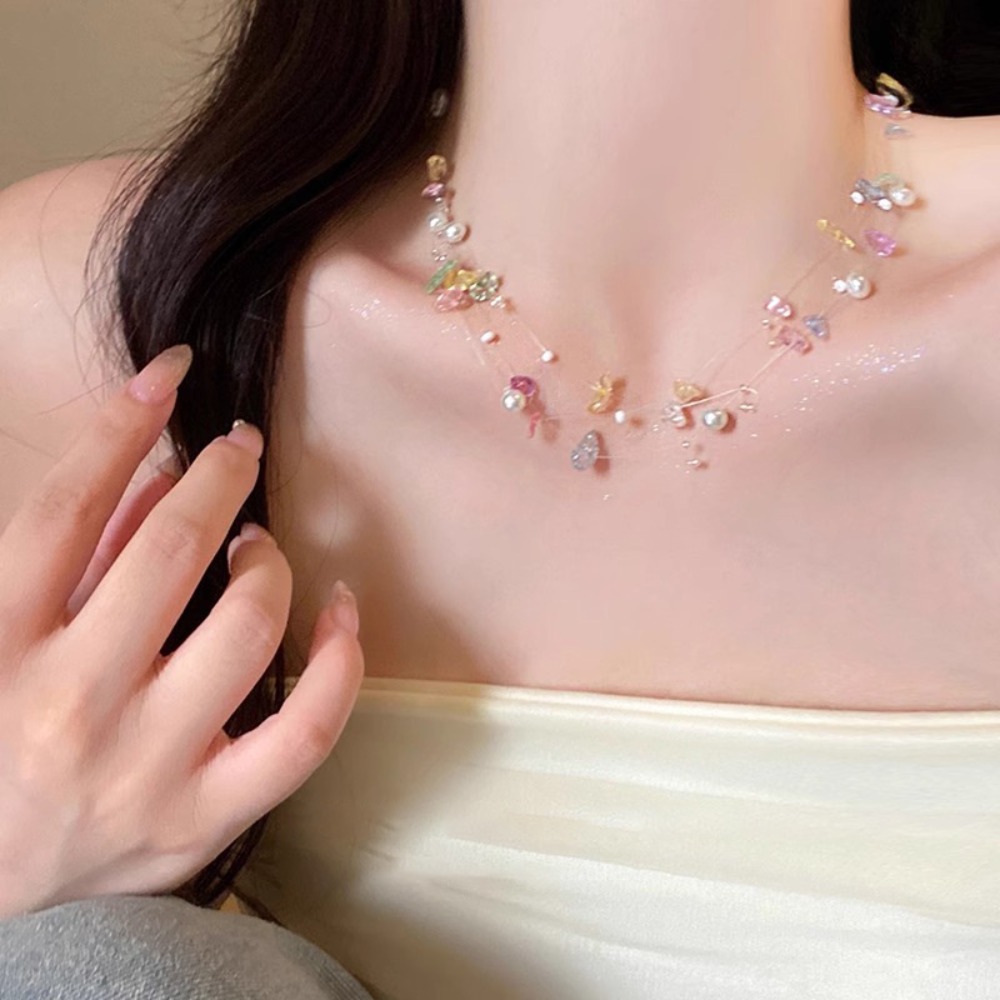 Kalung Choker Mutiara Cangkang - Layered Pendant Necklace Aesthetic ulasan dan harga