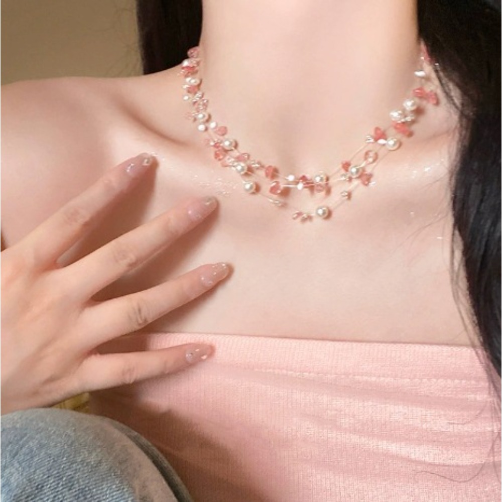 Kalung Choker Mutiara Cangkang - Layered Pendant Necklace Aesthetic ulasan dan harga