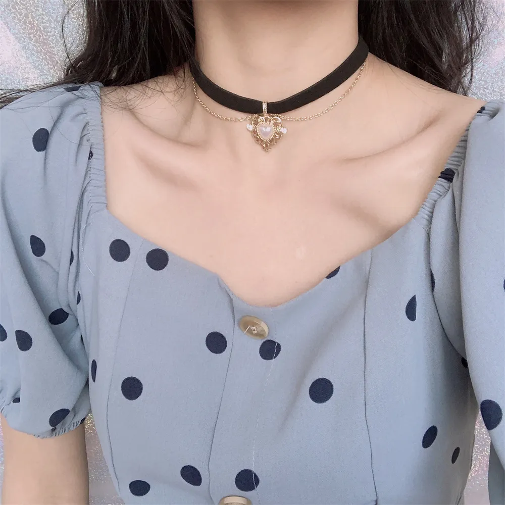 Kalung Choker rantai beludru V - Pearl Choker Necklace Vintage ulasan dan harga
