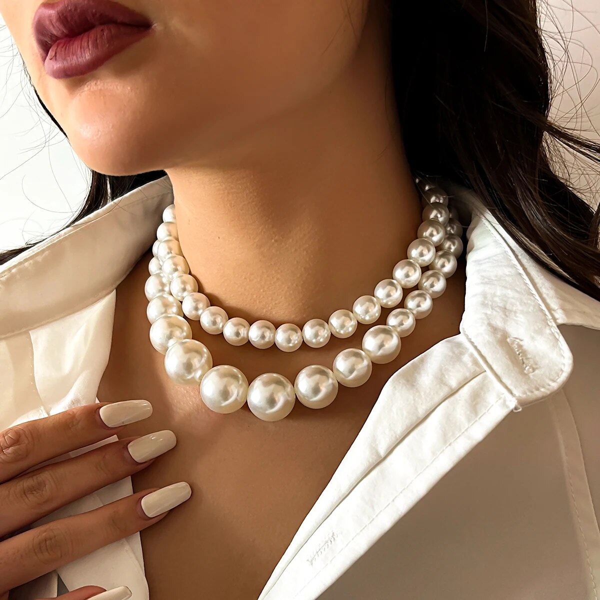 2 buah/set kalung rantai klavi - Pearl Choker Necklace Vintage ulasan dan harga