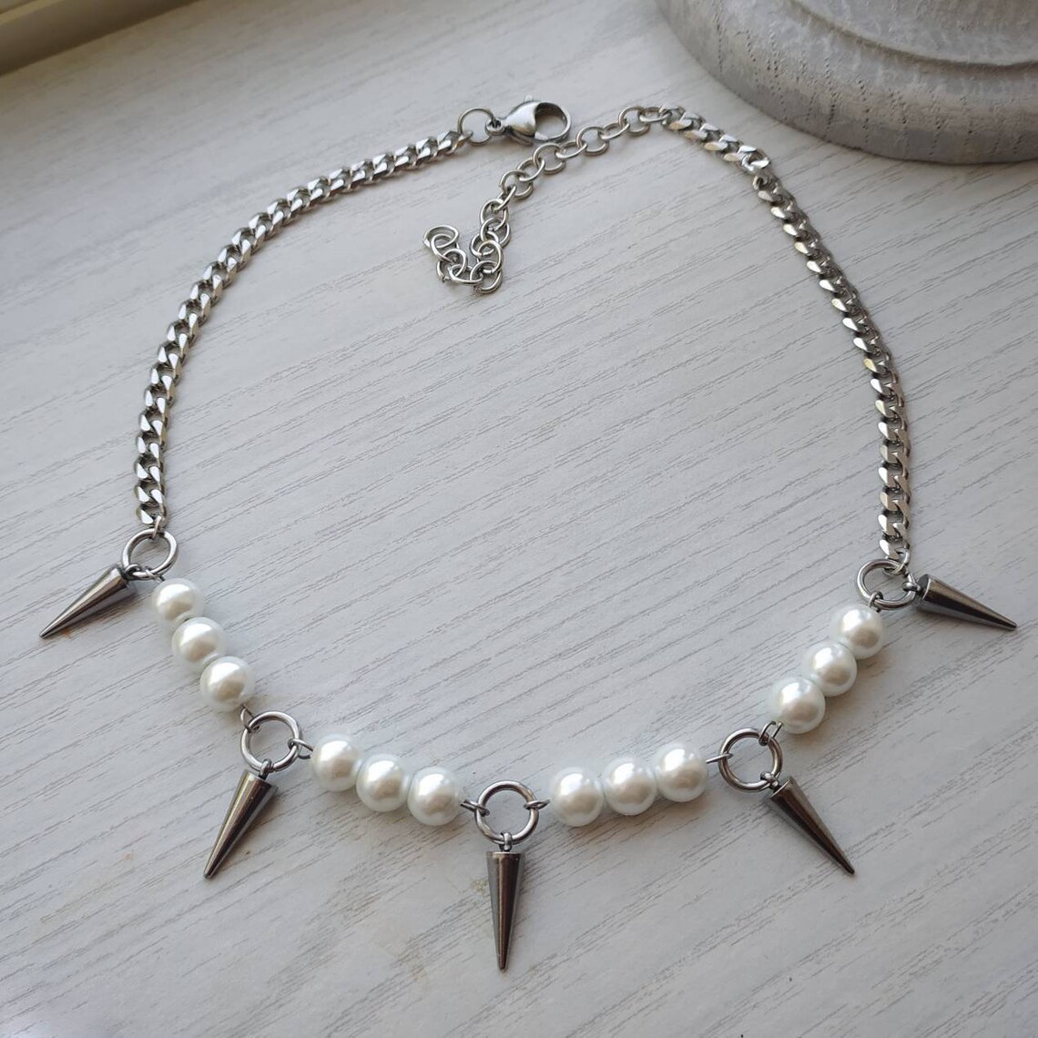 Egirl kalung Spike mutiara des - Goth Punk Spike Choker ulasan dan harga