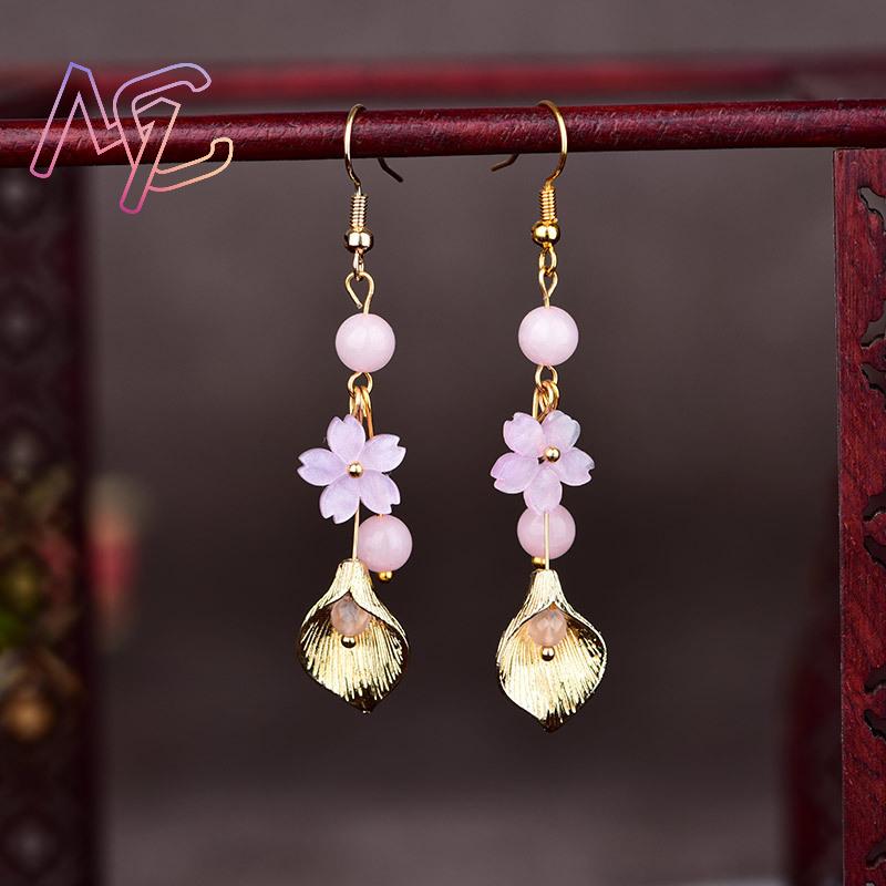 Anting Bunga Giok Alami Merah  - Earrings ulasan dan harga