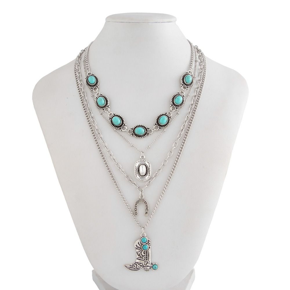 Kalung Liontin Sepatu Koboi de - Layered Pendant Necklace Aesthetic ulasan dan harga