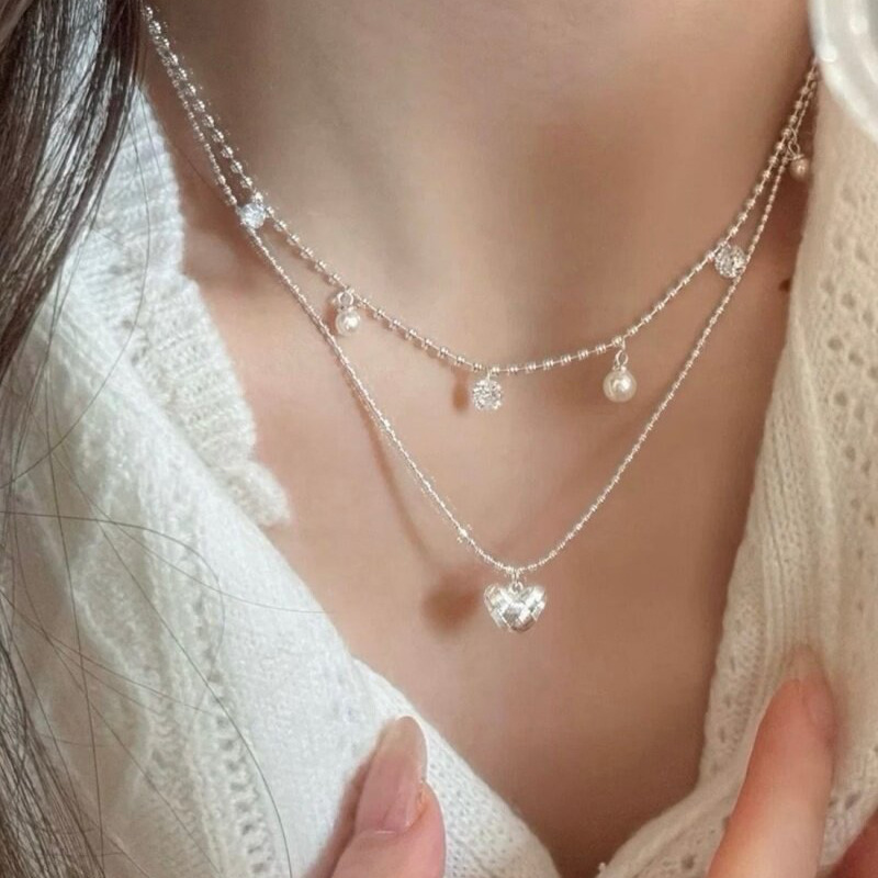 Kalung Choker Manik Perak Lapi - Layered Pendant Necklace Aesthetic ulasan dan harga
