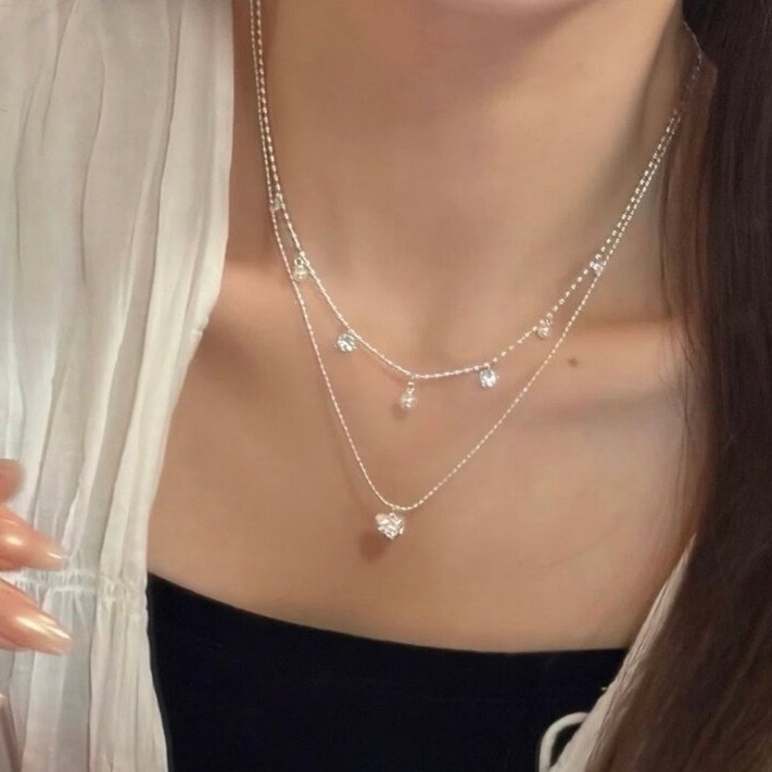 Kalung Choker Manik Perak Lapi - Layered Pendant Necklace Aesthetic ulasan dan harga