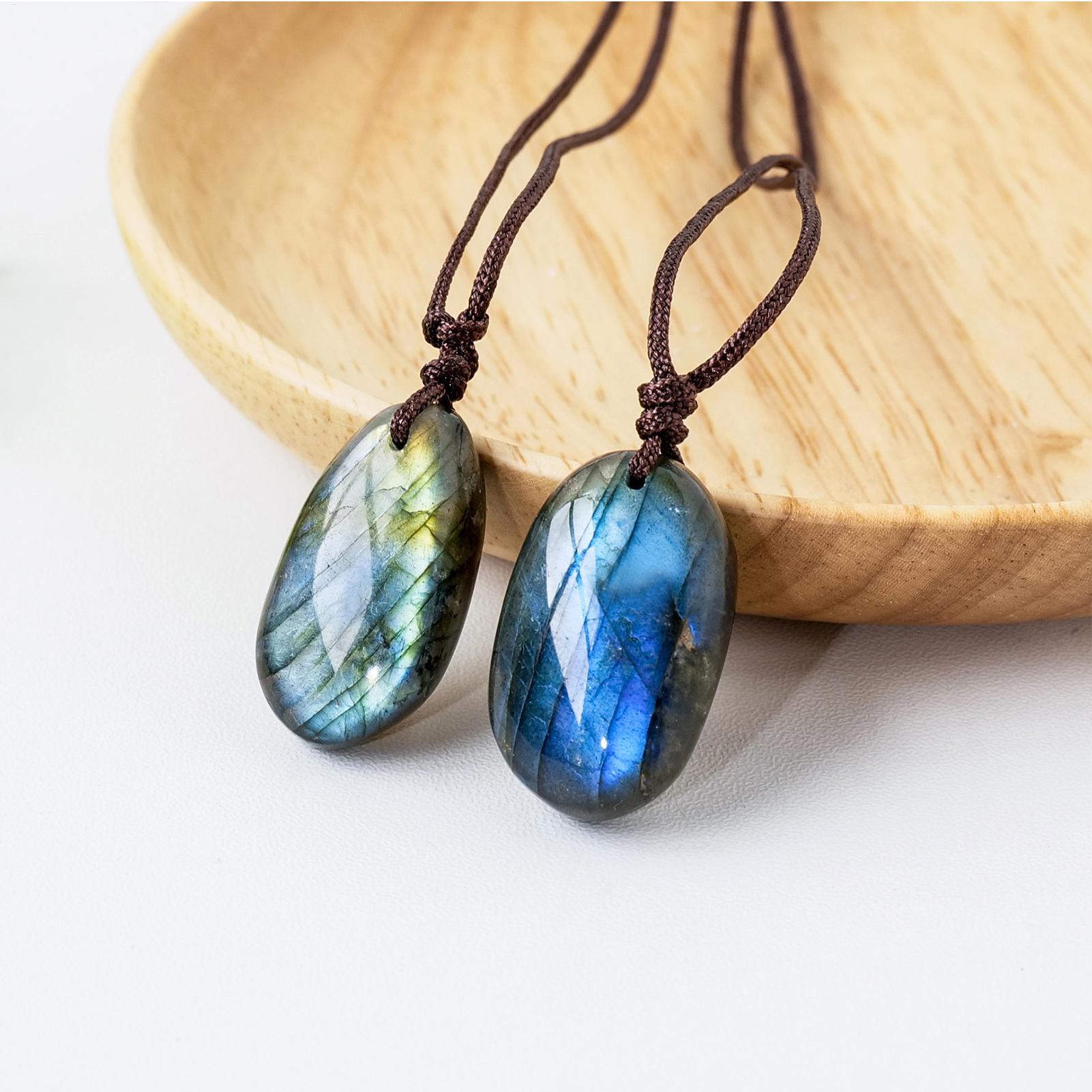 Kalung Liontin Labradorit Alam - Crystal Pendant Necklace Natural Stone ulasan dan harga