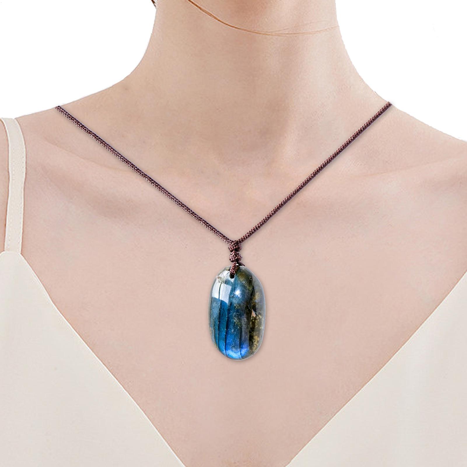 Kalung Liontin Labradorit Alam - Crystal Pendant Necklace Natural Stone ulasan dan harga
