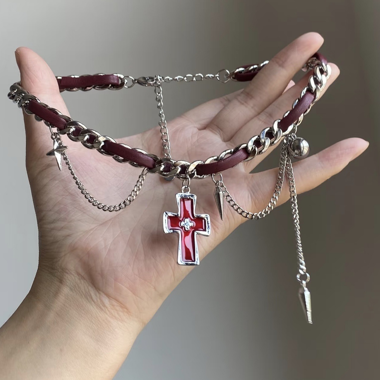 Kalung Choker Liontin Salib Mu - Layered Pendant Necklace Aesthetic ulasan dan harga
