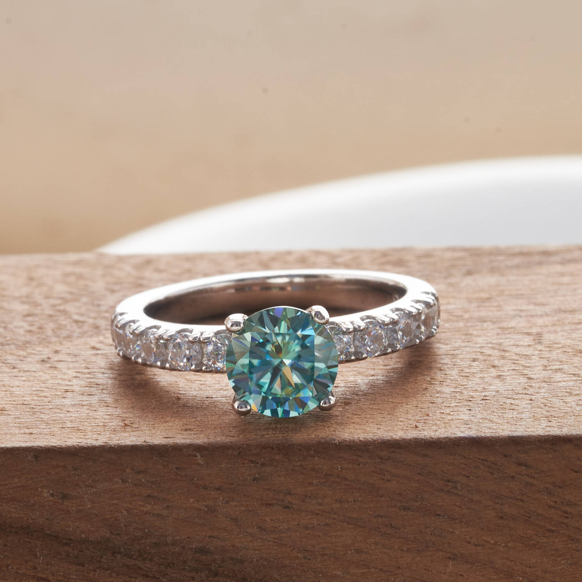 Cincin Moissanite Warna Biru K - Moissanite Engagement Ring 1 Carat ulasan dan harga