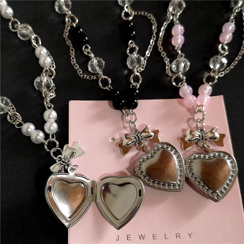 Goth Y2K liontin hati baja tah - Heart Locket Necklace Photo ulasan dan harga