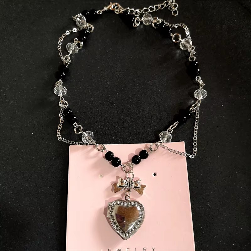 Goth Y2K liontin hati baja tah - Heart Locket Necklace Photo ulasan dan harga