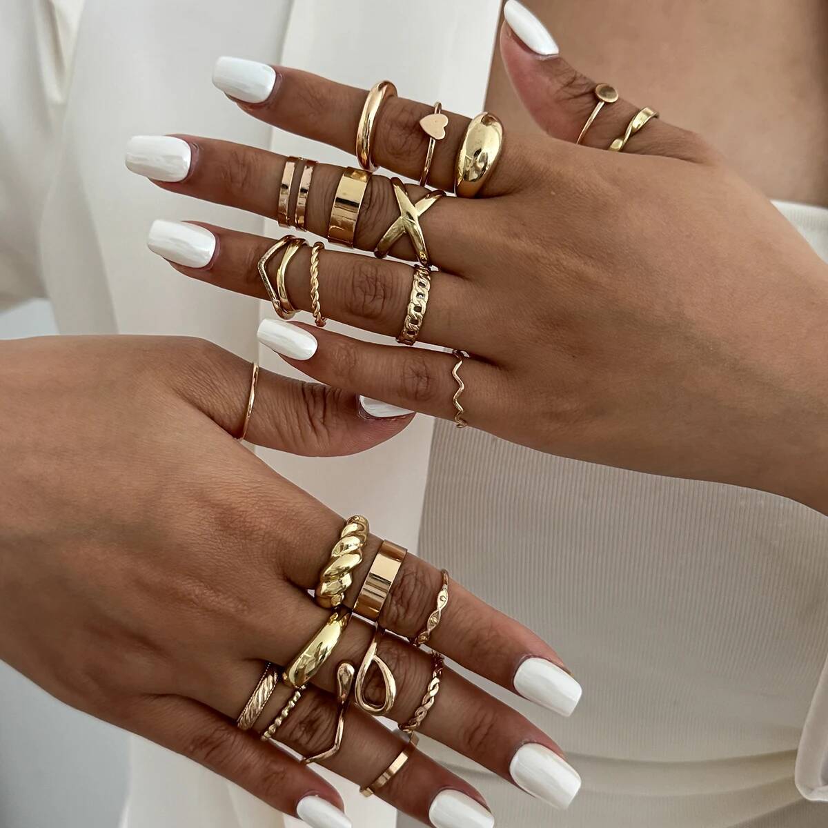 SHIXIN 24Pcs/Set Cincin Geomet - Vintage Punk Knuckle Rings Set ulasan dan harga