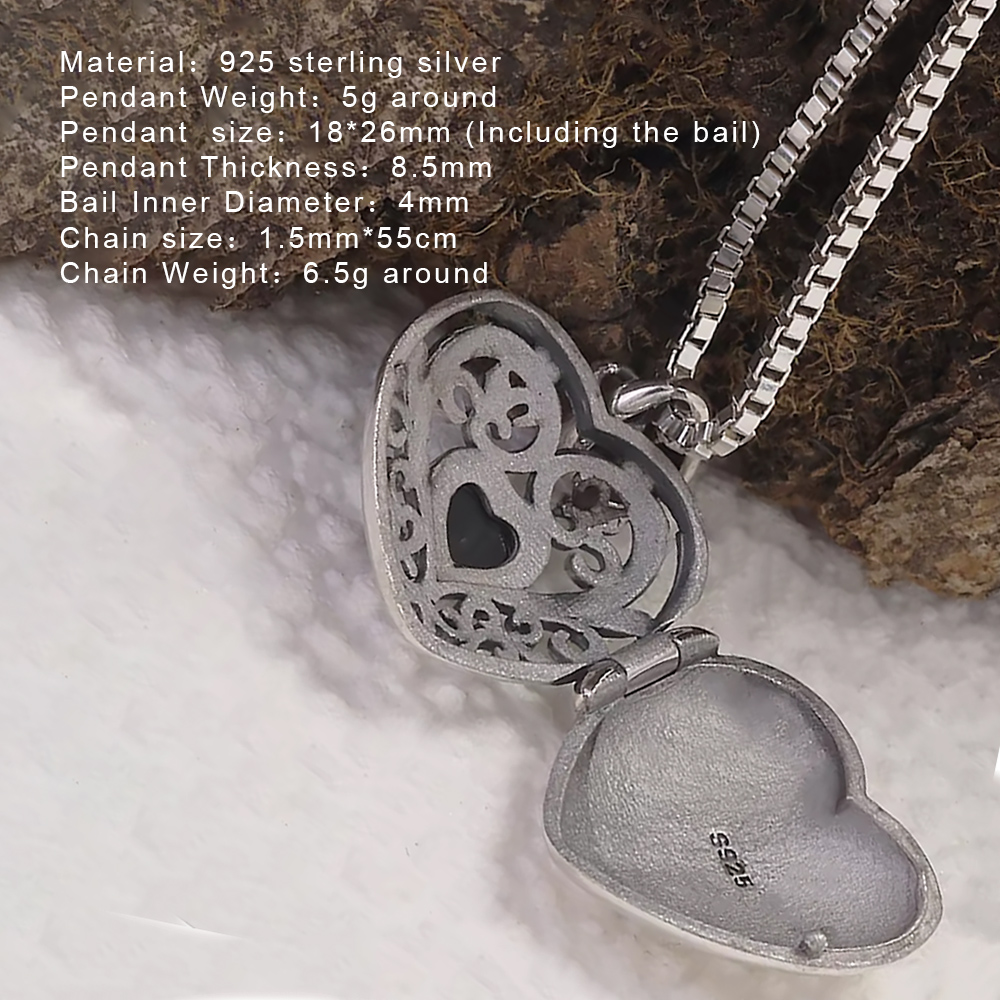 925 Perak Murni Liontin Dapat  - Heart Locket Necklace Photo ulasan dan harga